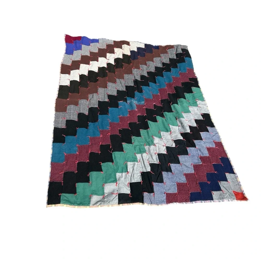 Stairway To Heaven Antique Quilt Wool/Flannel 61”Wx80”L Crazy Quilt Cottagecore